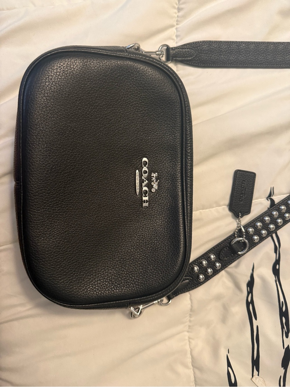 COACH Black Pebbled Leather Crossbody with Studded Strap - Picture 3 of 6